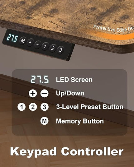 48 * 24 Inches Electric Standing Desk, Adjustable Height Sit Stand Up Desk with 3 Memory Presets, Motorized Home Office Computer Gaming Workstation Desk, Rustic Brown - LeafyLoom
