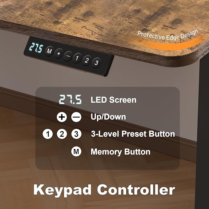 55 * 24 Inches Electric Standing Desk, Adjustable Height Sit Stand Up Desk with 3 Memory Presets, Motorized Home Office Computer Gaming Workstation Desk, Rustic Brown - LeafyLoom