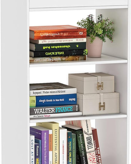 4-Tier Mobile Bookshelf, White Bookcase with Wheels, Rolling File Holder Desk File Book Organizer for Home Office Living Room School - LeafyLoom