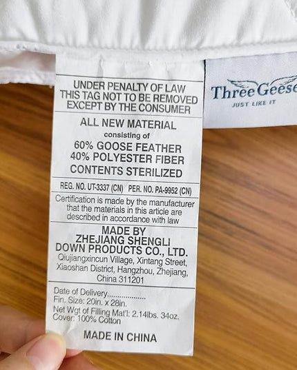Three Geese Pack of 1 White Goose Feather Bed Pillows Queen/Standard Size- Soft 600 Thread Count 100% Cotton, Medium Firm,Soft Support Surround Fill Polyester,White Solid - LeafyLoom