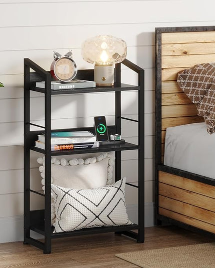 3 Tier Bookshelf: Small Modern Industrial Bookshelves for Bedroom, Short Bookcase Book Shelf for Small Spaces (Black) - LeafyLoom