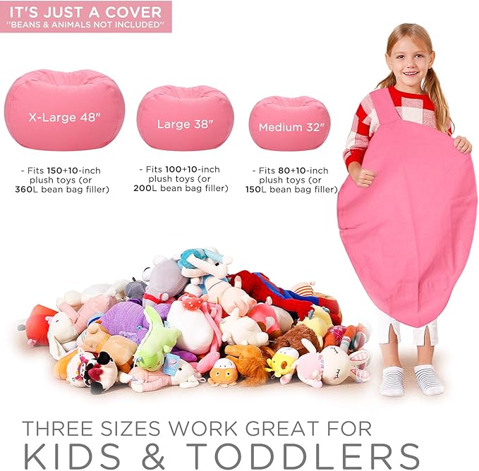 Aubliss Stuffed Animal Bean Bag Storage Chair (Solid Pink, Medium (32'')) - LeafyLoom