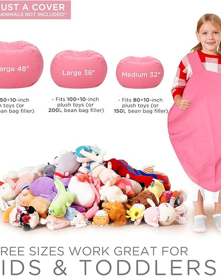 Aubliss Stuffed Animal Bean Bag Storage Chair (Solid Pink, Large (38'')) - LeafyLoom
