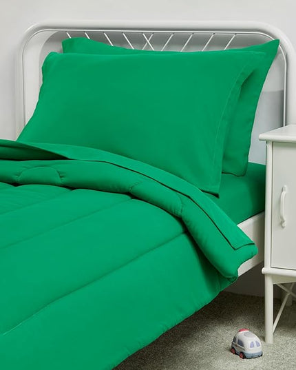 Amazon Basics 2 Piece Microfiber Kid's Bed-in-a-Bag Bedding Set, Toddler, Green, Solid - LeafyLoom