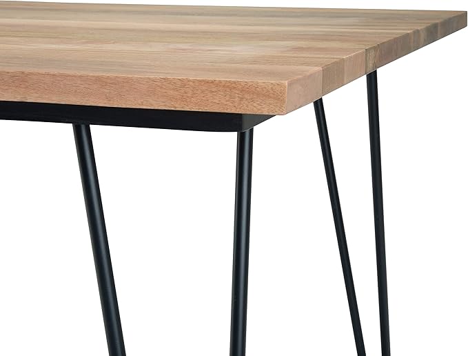 SIMPLIHOME Hunter SOLID MANGO WOOD and Metal 66 Inch Rectangle Industrial Dining Table in Natural, For the Dining Room - LeafyLoom
