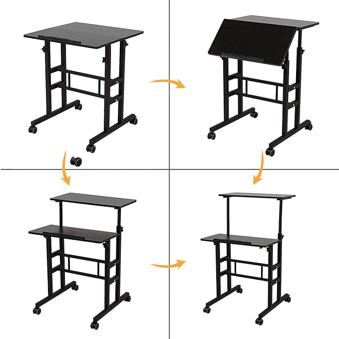 soges Mobile Standing Desk Adjustable Height, Roling Sit-Stand Desk, Small Standing Computer Desk Workstation on Wheels, Sit Stand Up Desk for Home Office, Black - LeafyLoom