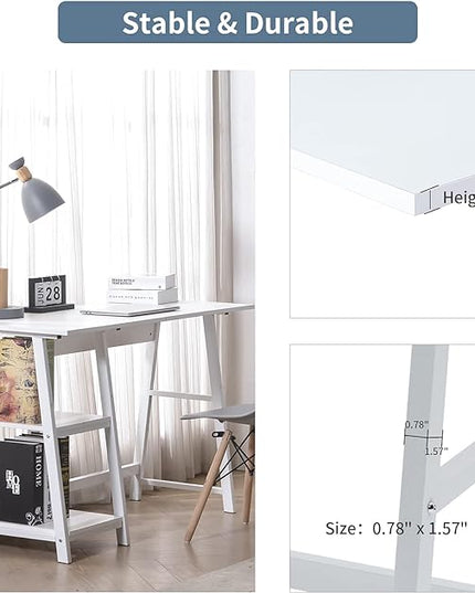 Natwind 43" White Desk Home Office Computer Working Kid Student Study Table with 2-Tier Storage Bookshelves Modern Simple Study Laptop Writing Elegant Style Desk Workstation - LeafyLoom