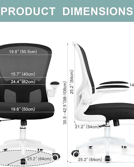 Ergonomic Office Chair, Lumbar Support Desk Chair with Flip-up Armrest and Breathable Mesh, Height Adjustable Swivel Office Chair White - LeafyLoom