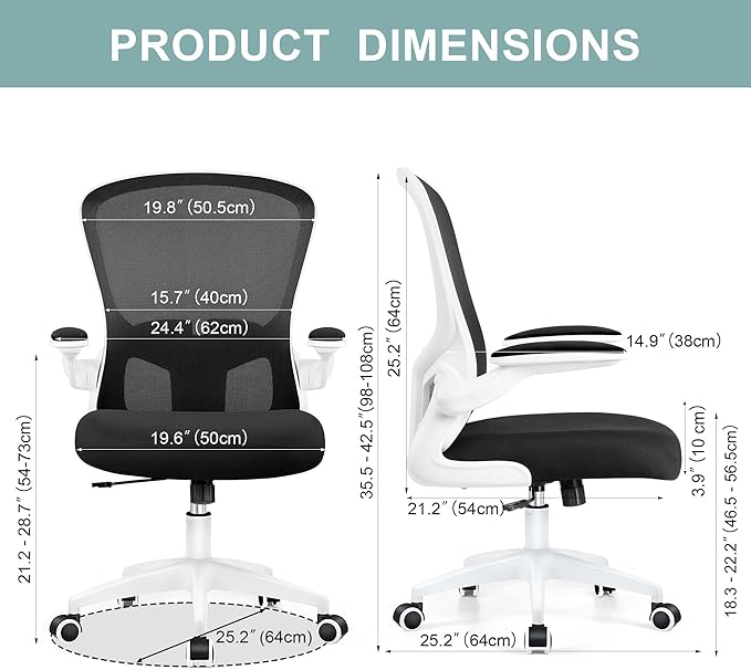 Ergonomic Office Chair, Lumbar Support Desk Chair with Flip-up Armrest and Breathable Mesh, Height Adjustable Swivel Office Chair White - LeafyLoom