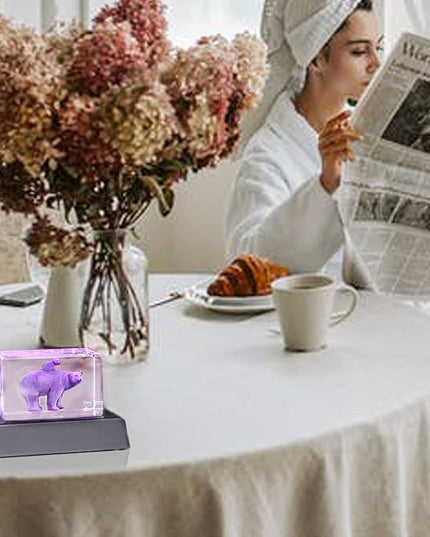 Qianwei Gifts for Mom from Daughter Son Kids, 3D Crystal Engrave Bear Statue Figurines Decor Mama Gifts, Birthday Gifts for Mom Unique - LeafyLoom