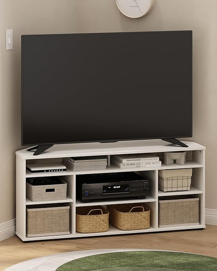 Furinno Jensen Entertainment Center, 55 Inch TV Size, White - LeafyLoom