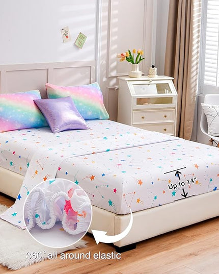 A Nice Night 6Pcs Gradient Glitter Bedding Set for Girls, Colorful Rainbow Galaxy Comforter Set, Ultra Soft Bedding Sets (Pink,Queen 6Pcs) - LeafyLoom