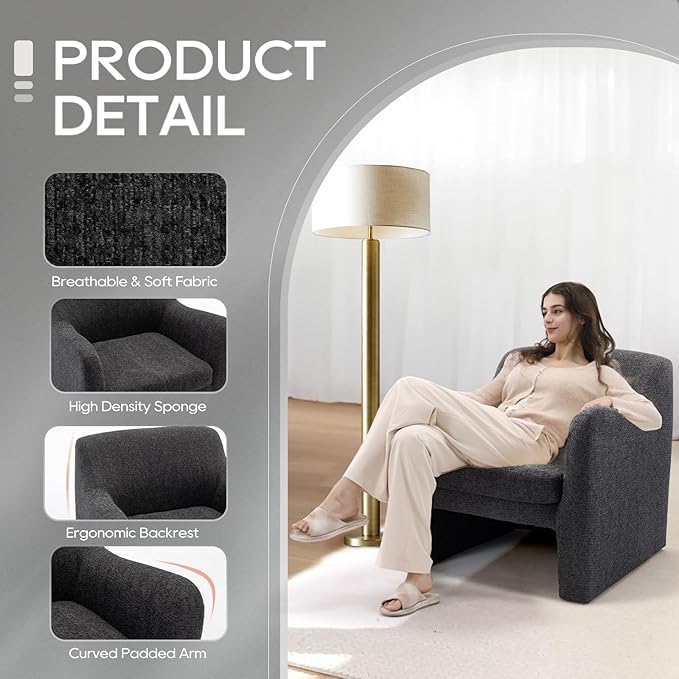 COLAMY Modern Accent Chair, Living Room Chair, Soft Padded Armchair with Back, Comfy Fabric Accent Chair for Living Room Bedroom, Charcoal Grey - LeafyLoom