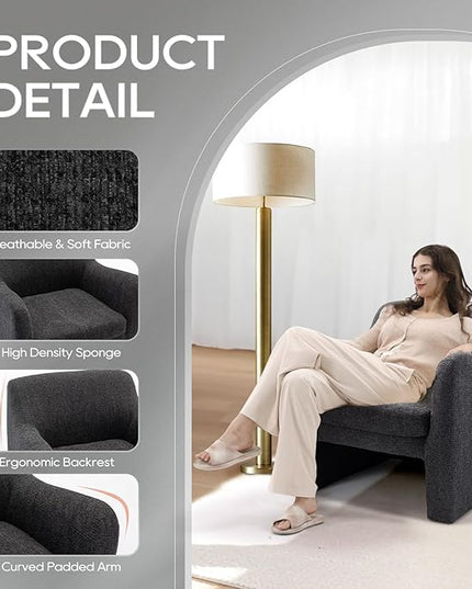 COLAMY Modern Accent Chair for Living Room,Living Room Chair,Soft Padded Armchair with Back,Comfy Lamb Wool Fabric Accent Chair, Charcoal Grey - LeafyLoom