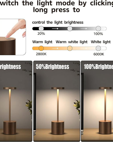 2Pack Cordless Table Lamp, Rechargeable LED Battery 5000mAh Metal USB Portable Powered Desk Lamp, 3 Levels Brightness Light for Restaurants Outdoor (2 pack 10.25in Coffee) - LeafyLoom