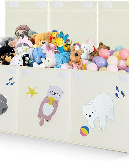 Large Toy Box Storage Chest,Sturdy Toys Storage Organizer Bin Basket with Dividers and Lids for Toddlers,Boys,Girls,Nursery,Closet,Living Room Area,Playroom(Beige Animals) - LeafyLoom