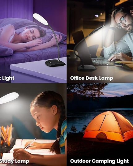 Battery Powered Desk Lamp, Portable Lamps Rechargeable 3 Color Modes Touch Control Stepless Dimming, Wireless Desk Lamp with 2000mAh, Small LED Table Light for Dorm Study Office Bedroom,Black - LeafyLoom