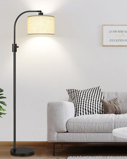 【Upgraded】 Dimmable Floor Lamp, 1200 Lumens LED Edison Bulb Included, Arc Floor Lamps for Living Room Modern Standing Lamp with Linen Shade, Black Tall Lamp for Living Room Bedroom Office Dining Room - LeafyLoom