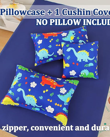 Dinosaur Comforter Set for Boys, 6 Pcs Bed in a Bag Twin Blue Dinosaur Wild Park Jungle Print Kids Bedding Set with Sheets - LeafyLoom