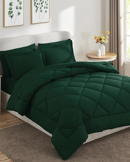CozyLux Full Comforter Set with Sheets 7 Pieces Bed in a Bag Emerald Green All Season Bedding Sets with Comforter, Pillow Shams, Flat Sheet, Fitted Sheet and Pillowcases - LeafyLoom