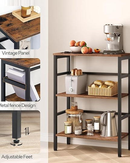 HOOBRO 3 Tier Bookshelf, Industrial Bookcase, Record Storage Rack with Side Fence, Wood Storage Shelf with Metal Frame, Rustic Open Display Shelf for Living Room, Bedroom, Rustic Brown BF86CJ01 - LeafyLoom