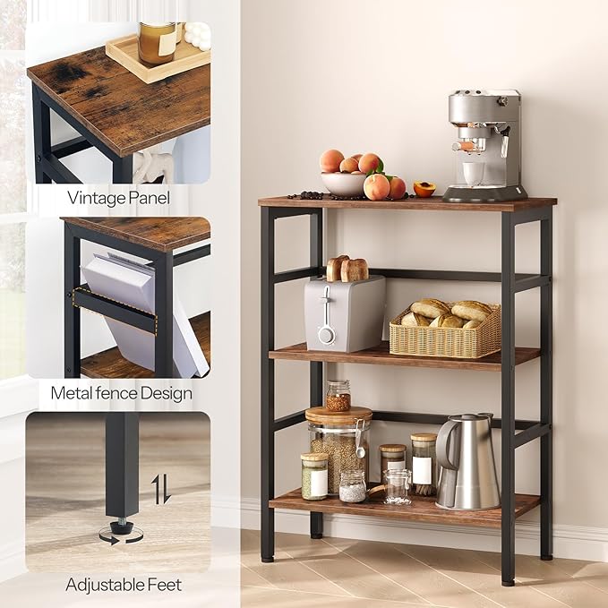 HOOBRO 3 Tier Bookshelf, Industrial Bookcase, Record Storage Rack with Side Fence, Wood Storage Shelf with Metal Frame, Rustic Open Display Shelf for Living Room, Bedroom, Rustic Brown BF86CJ01 - LeafyLoom