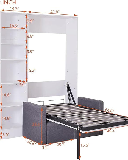 Merax Twin Size Murphy Bed Wallbed with Sofa and Side Storage Shelves,Space Saving,for Guest Living Room - LeafyLoom