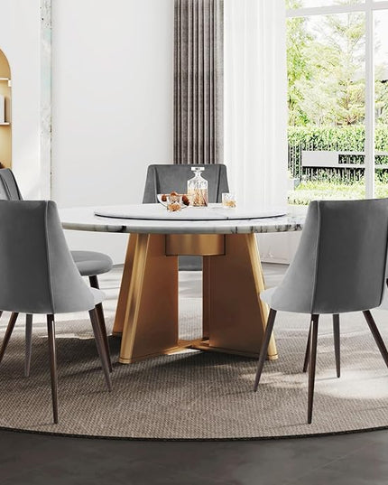 FurnitureR Dining Chairs Set of 2, Mid Century Side Chairs Large & Super Soft Velvet Seat Back Metal Legs for Kitchen, Dining Room, Bedroom, Living Room, Grey - LeafyLoom