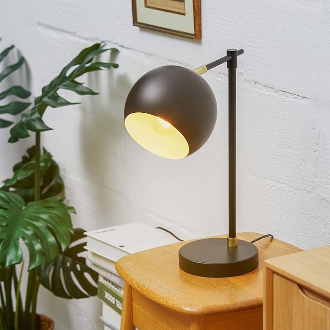 Globe Electric Novogratz x 65785 Charlotte 18" Table Lamp, Matte Black, Brass Accents - LeafyLoom