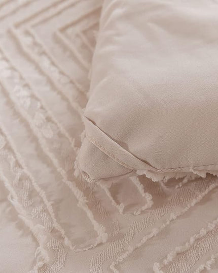 Full Comforter Set, Tufted Cream Comforter Set Full, Boho Bedding Comforter Sets Extra Fluffy, Ideal for All Seasons 3 Pieces (1 Comforter, 2 Pillowcases) - LeafyLoom