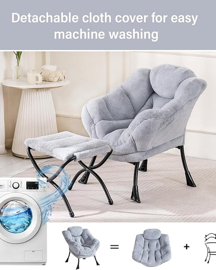 Welnow Toddler Kids Lazy Chair with Ottoman, Accent Comfy Lounge Children Armchair Couch with Armrest and Removable Cover, Detachable Reading Chair with Footrest for Boy or Girl, Plush Grey - LeafyLoom