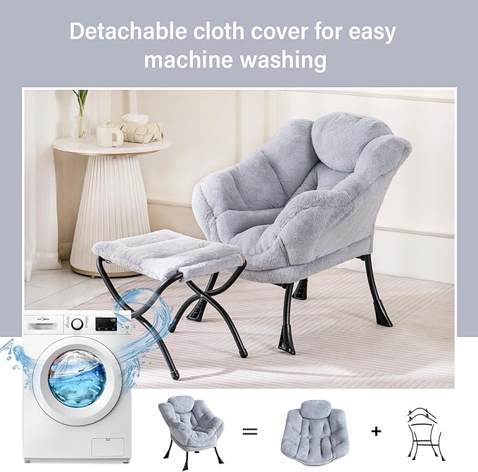 Welnow Toddler Kids Lazy Chair with Ottoman, Accent Comfy Lounge Children Armchair Couch with Armrest and Removable Cover, Detachable Reading Chair with Footrest for Boy or Girl, Plush Grey - LeafyLoom