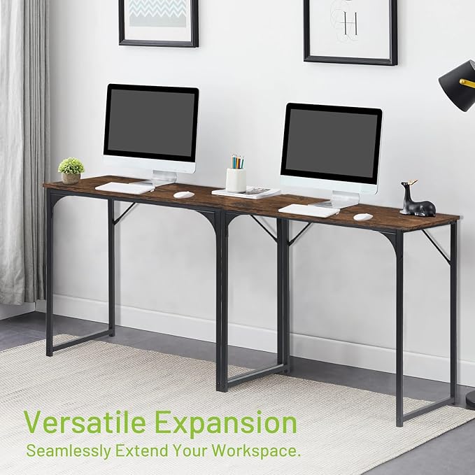FurnitureR 31.5" Home Office Table Simple Style Computer Desk Laptop PC Writing Table Sturdy Metal Frames for Study Room, Rustic Brown - LeafyLoom