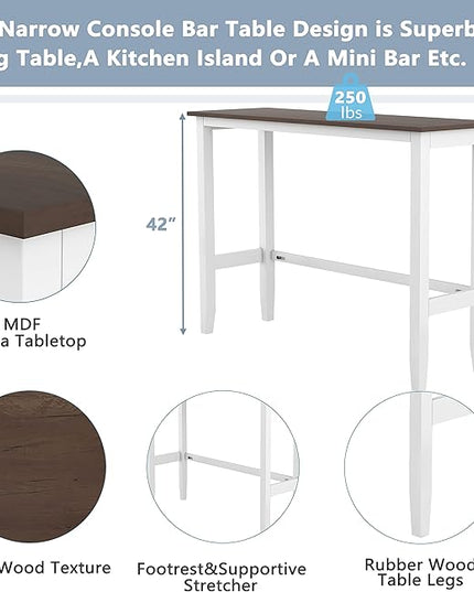 Voohek 3-Piece Bar Table and Chairs Set, Wood Counter Height Dining Furniture for 2, Small Space, Kitchen, Breakfast Nook, Bistro,Apartment, Industrial Style, White - LeafyLoom