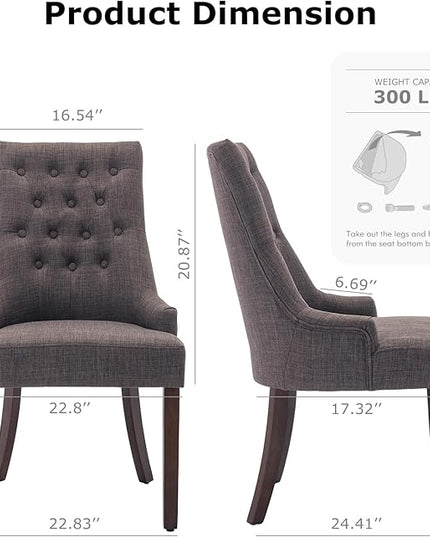 COLAMY Wingback Upholstered Dining Chairs Set of 2, Fabric Side Dining Room Chairs with Tufted Button, Living Room Chairs for Home Kitchen- Brown - LeafyLoom