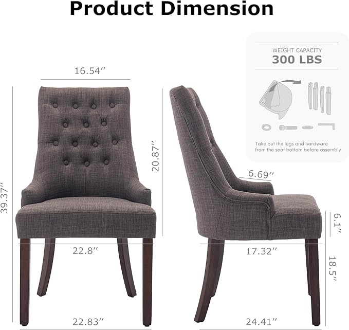 COLAMY Wingback Upholstered Dining Chairs Set of 2, Fabric Side Dining Room Chairs with Tufted Button, Living Room Chairs for Home Kitchen- Brown - LeafyLoom