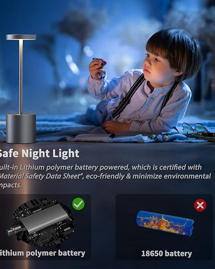 2Pack Cordless Table Lamp, Rechargeable LED Battery 5000mAh Metal USB Portable Powered Desk Lamp, 3 Levels Brightness Light for Restaurants Outdoor (2pack 10.25in Grey) - LeafyLoom