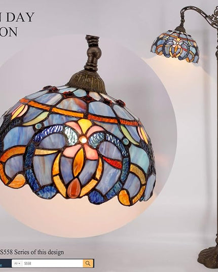 WERFACTORY Tiffany Floor Lamp Blue Purple Cloud Stained Glass Arched Lamp 12X18X64 Inches Gooseneck Adjustable Corner Standing Reading Light Decor Bedroom Living Room S558 Series - LeafyLoom