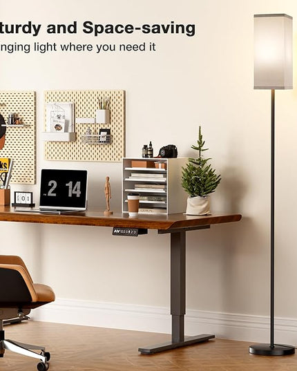 Ambimall Remote Control Floor Lamp, Stepless Dimmable, 64 Inches Tall, Include 9W Bulb, Standing Lamp for Living Room Bedroom Office (Grey & Black) - LeafyLoom