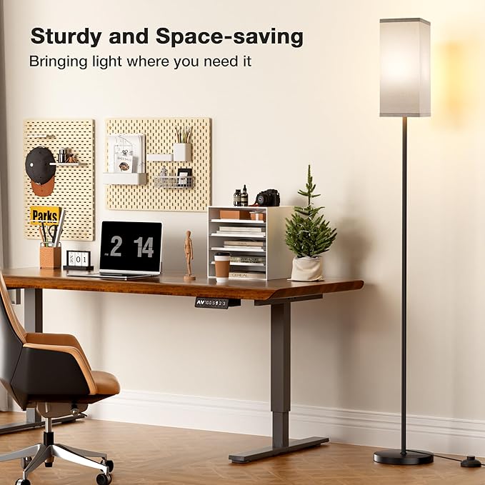 Ambimall Remote Control Floor Lamp, Stepless Dimmable, 64 Inches Tall, Include 9W Bulb, Standing Lamp for Living Room Bedroom Office (Grey & Black) - LeafyLoom