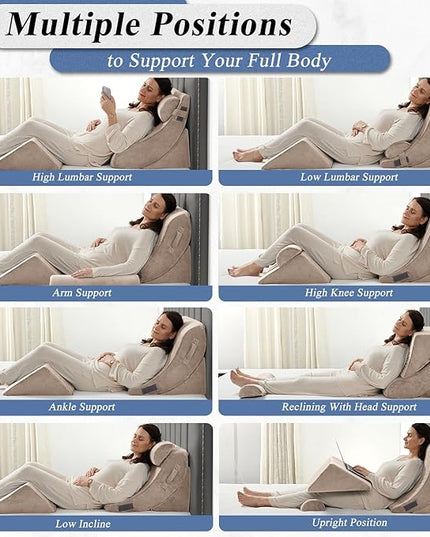 Axelrod 4PCS Orthopedic Bed Wedge Pillow Set, Post Surgery Foam for Back, Neck and Leg Pain Relief Comfortable & Adjustable Ortho Pillows- Anti Snoring, Heartburn, Acid Reflux & GERD Sleeping Brown - LeafyLoom