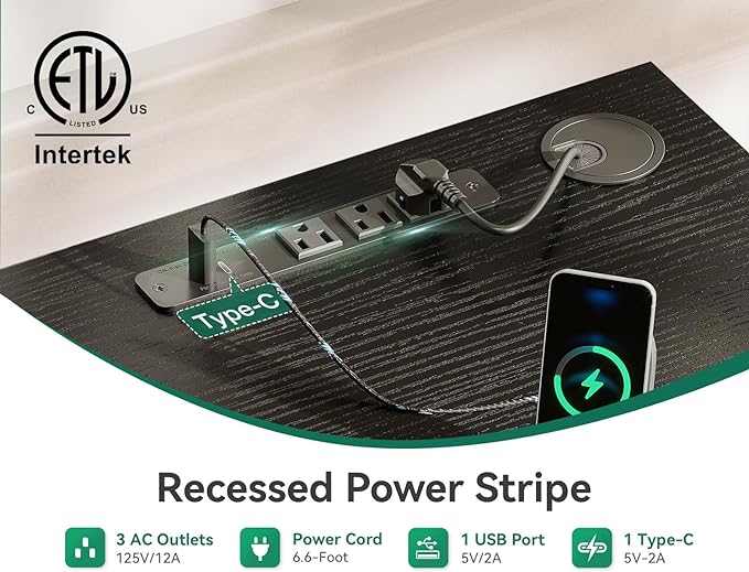 AODK 40 Inch Small Computer Desk with 3 Fabric Drawers, Office Desk with USB/Type-C Charging Ports & Power Outlets, Vanity Desk with Iron Hook for Bedroom, Study/Writing/Work Table for Bedroom, Black - LeafyLoom