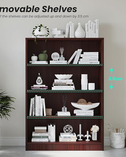 Farini 4 Shelf boockase Display Bookcase Freestanding Wooden Bookshelves for Home Office Living Room,48 Inch Height,Mahogany - LeafyLoom