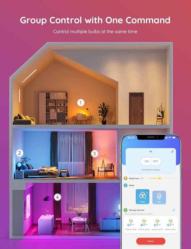 Govee Smart Light Bulbs, Color Changing Light Bulb, Works with Alexa and Google Assistant, 16 Million Colors RGBWW, WiFi & Bluetooth LED Light Bulbs, Music Sync, A19, 800 Lumens, 1 Pack Govee