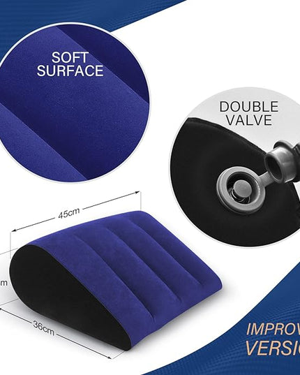 Wedge Pillow, Inflatable Travel Camping Pillow for Sleeping, Bed Wedges Pillow for Sleep Apnea Back Pain Acid Reflux Knee Relief, Portable Body Positioners for Leg Elevation(Blue) - LeafyLoom