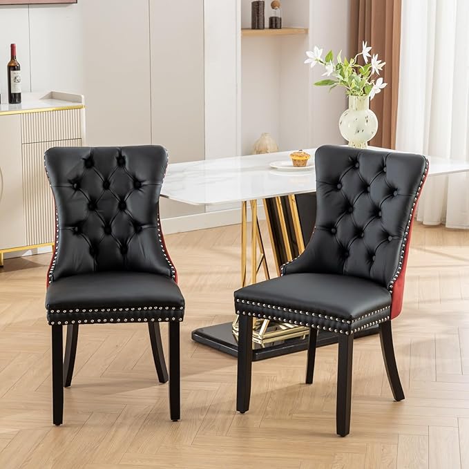 NicBex Haerin-SD-00108-LWJ Dining Chairs, 25.5"x19.7"x37.5", Black and Burgundy - LeafyLoom