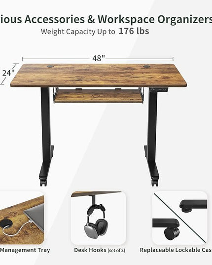 FEZIBO Standing Desk with Keyboard Tray, 48 × 24 Inches Electric Height Adjustable Desk, Sit Stand Up Desk, Computer Office Desk, Rustic Brown - LeafyLoom
