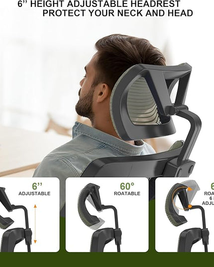 𝑯𝑶𝑴𝑬 𝑶𝑭𝑭𝑰𝑪𝑬 𝑪𝑯𝑨𝑰𝑹, Ergonomic Mesh Desk Chair, High Back Computer Chair- Adjustable Headrest with Flip-Up Arms, Lumbar Support, Swivel Executive Task Chair (Hunter Green, Modern) - LeafyLoom