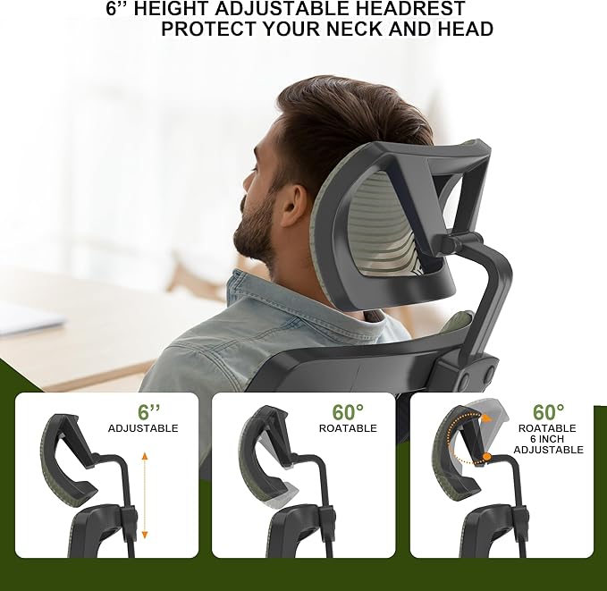 𝑯𝑶𝑴𝑬 𝑶𝑭𝑭𝑰𝑪𝑬 𝑪𝑯𝑨𝑰𝑹, Ergonomic Mesh Desk Chair, High Back Computer Chair- Adjustable Headrest with Flip-Up Arms, Lumbar Support, Swivel Executive Task Chair (Hunter Green, Modern) - LeafyLoom