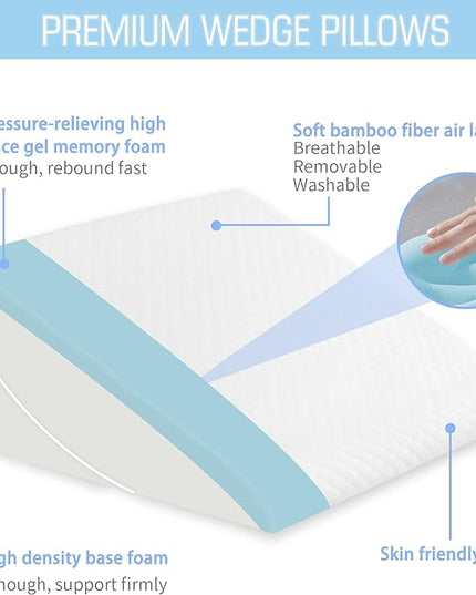 Bed Wedge Pillow for Sleeping 12 Inch 10inch 8/7.5inch Adjustable Memory Foam Triangle Wedge Pillow for After Surgery, Legs and Back Support Pillow, Relieve Acid Reflux, Gerd, Snoring - LeafyLoom